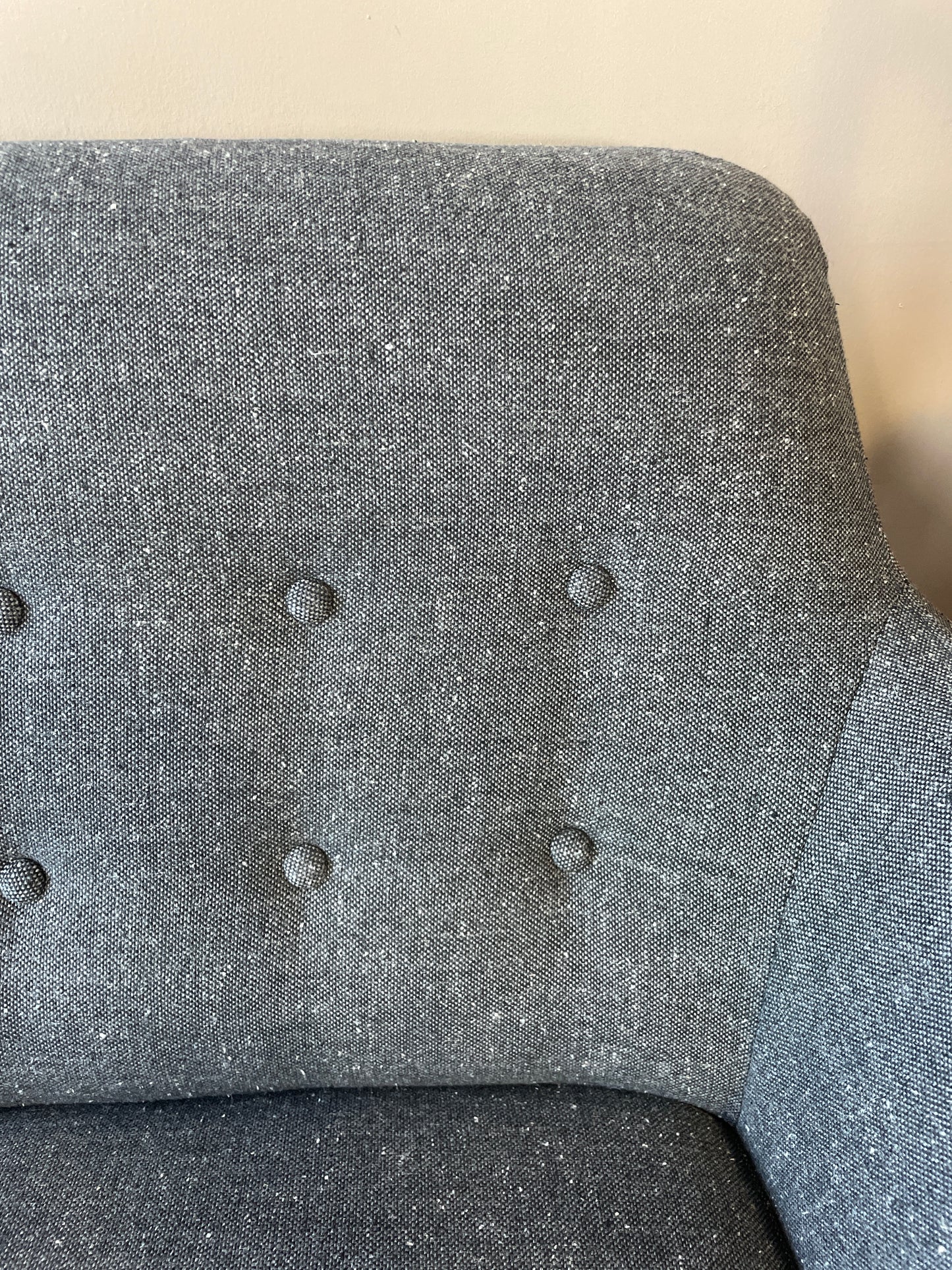 Loveseat Charcoal Nubby Fabric Tufted Back