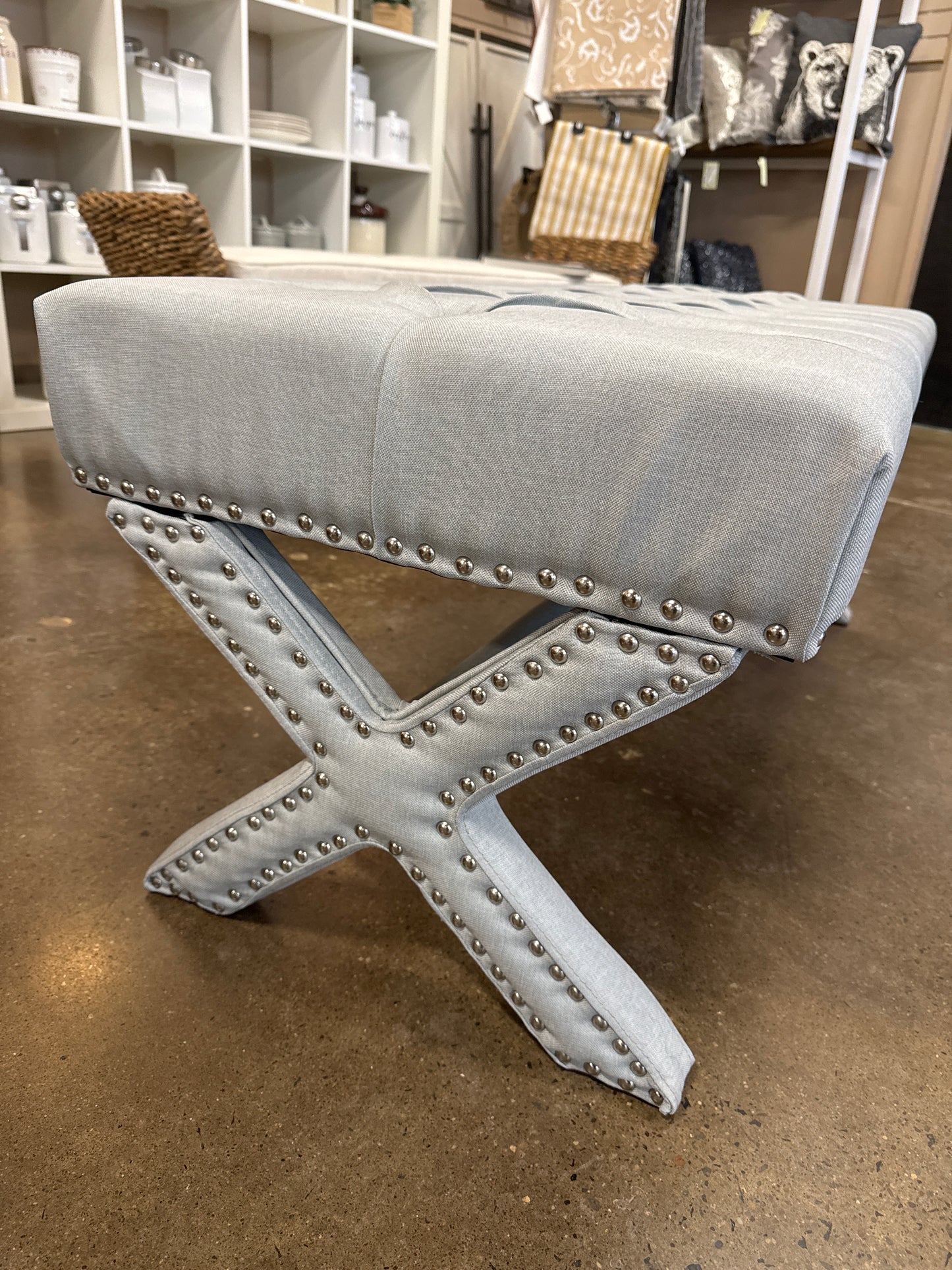 Inspired Home Tufted Nailhead Trim X-Leg Bench
