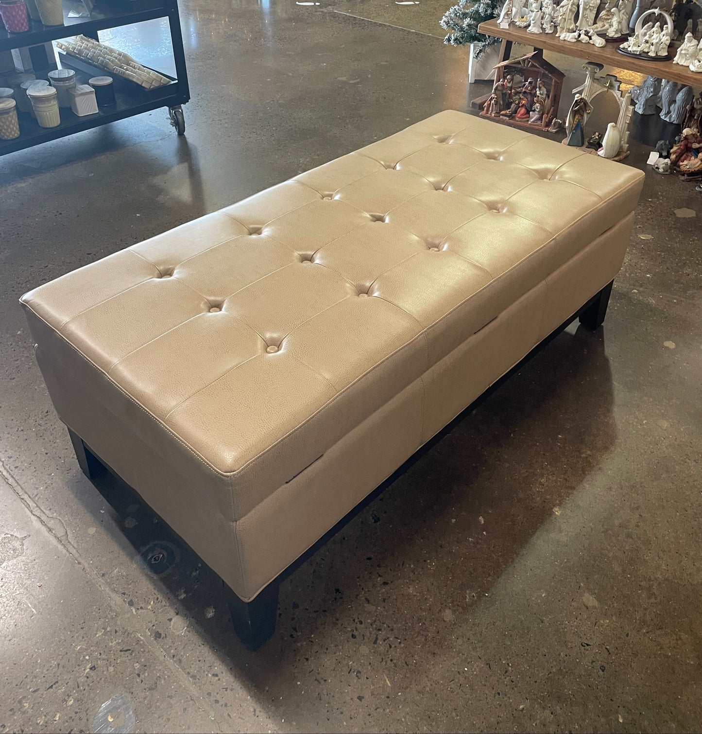 Almond Tufted Leather Like Ottoman