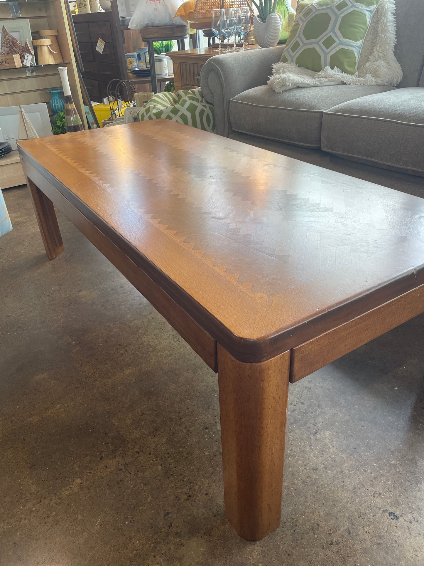 Medium Wood Coffee Table with Herringbone pattern