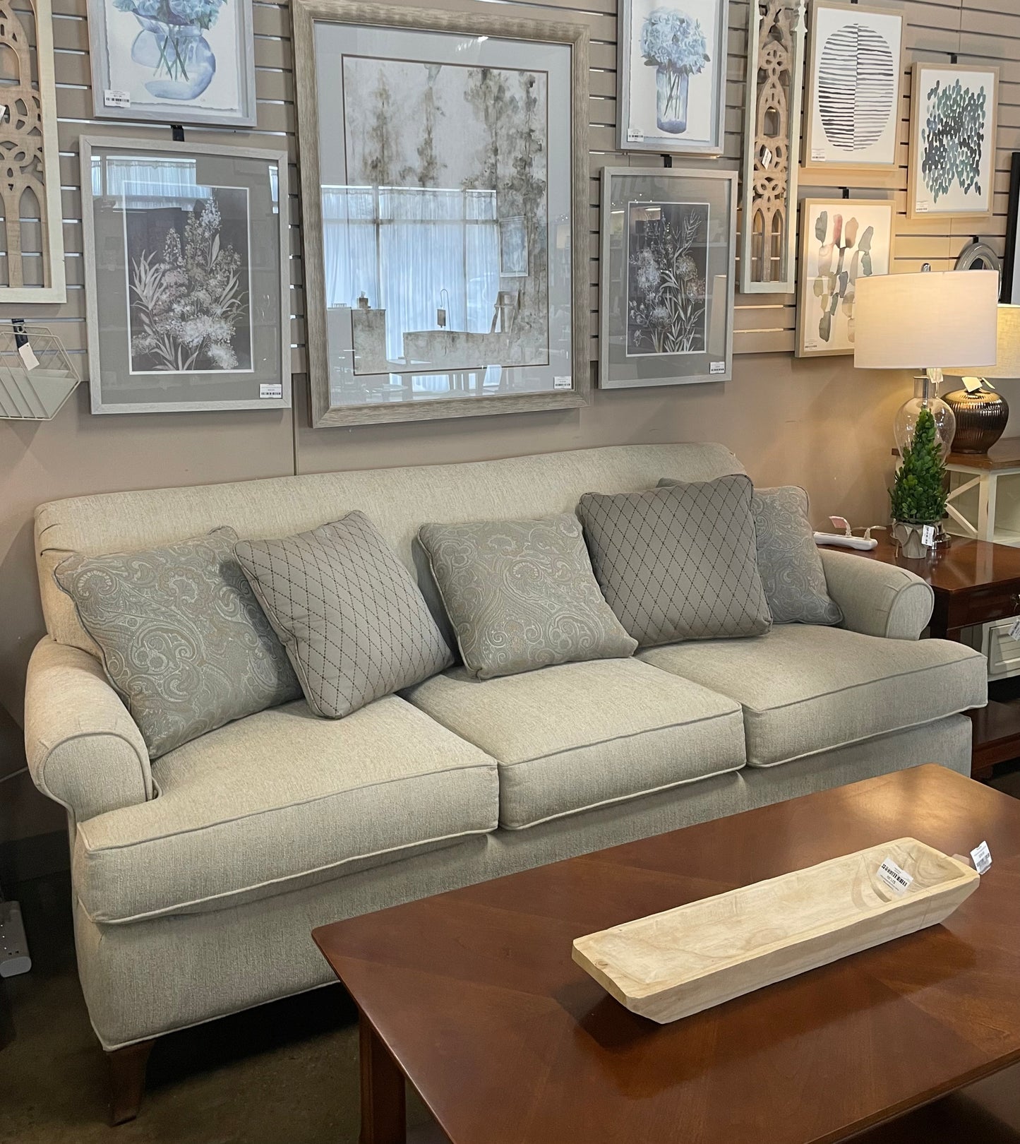 Grey/cream Sofa with 3 Removeable Cushions