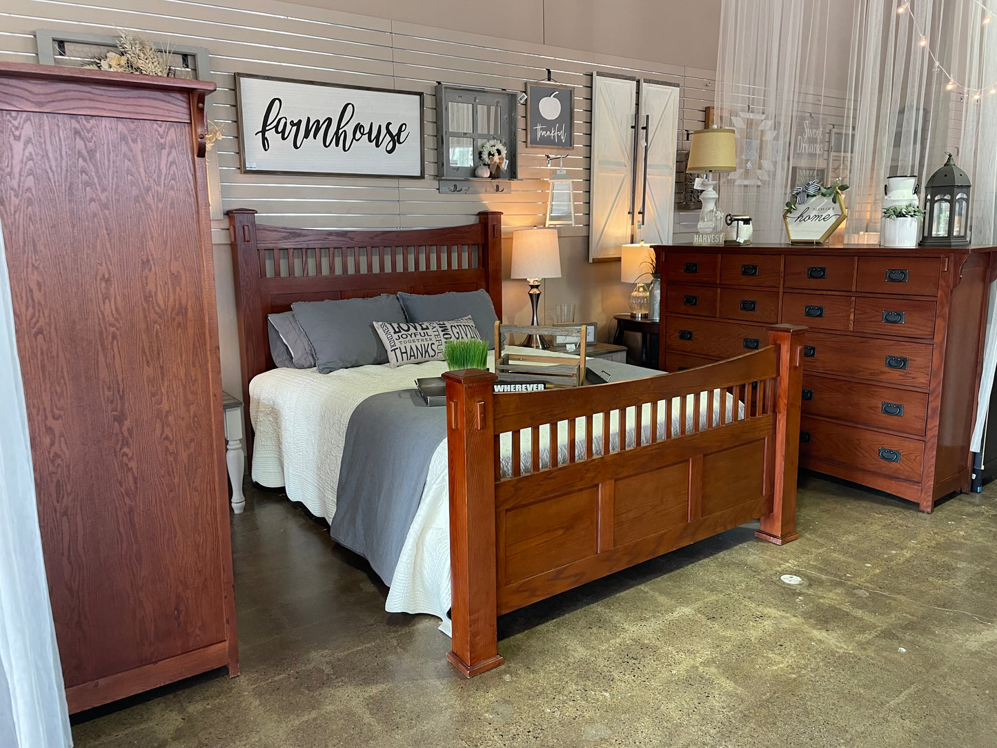 Queen Mission Bed and Dresser