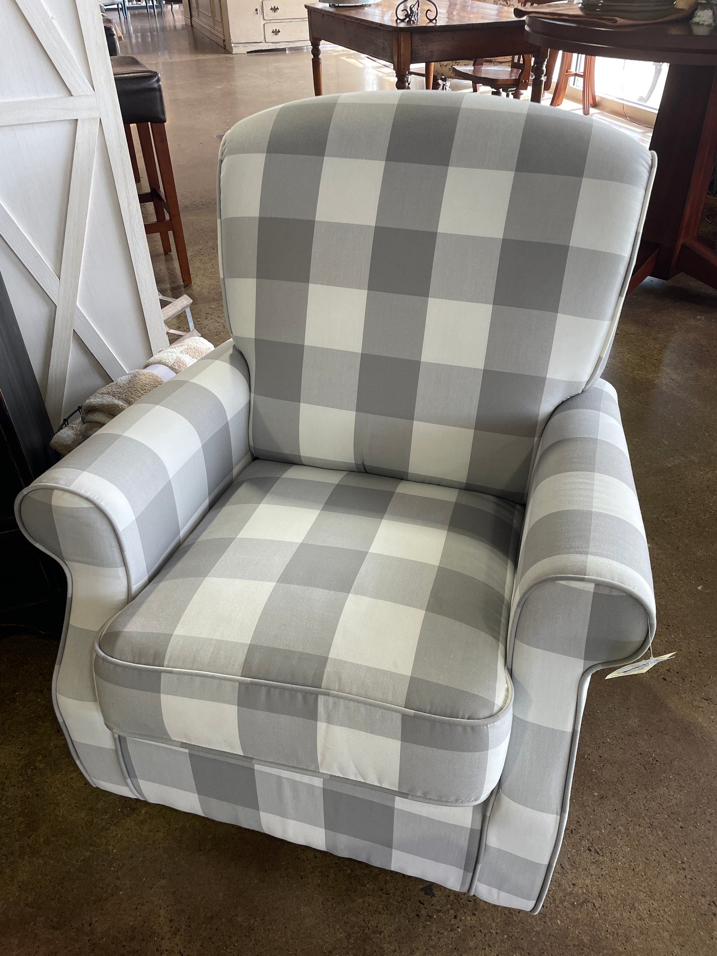 Delta Grey Plaid Swivel Chair