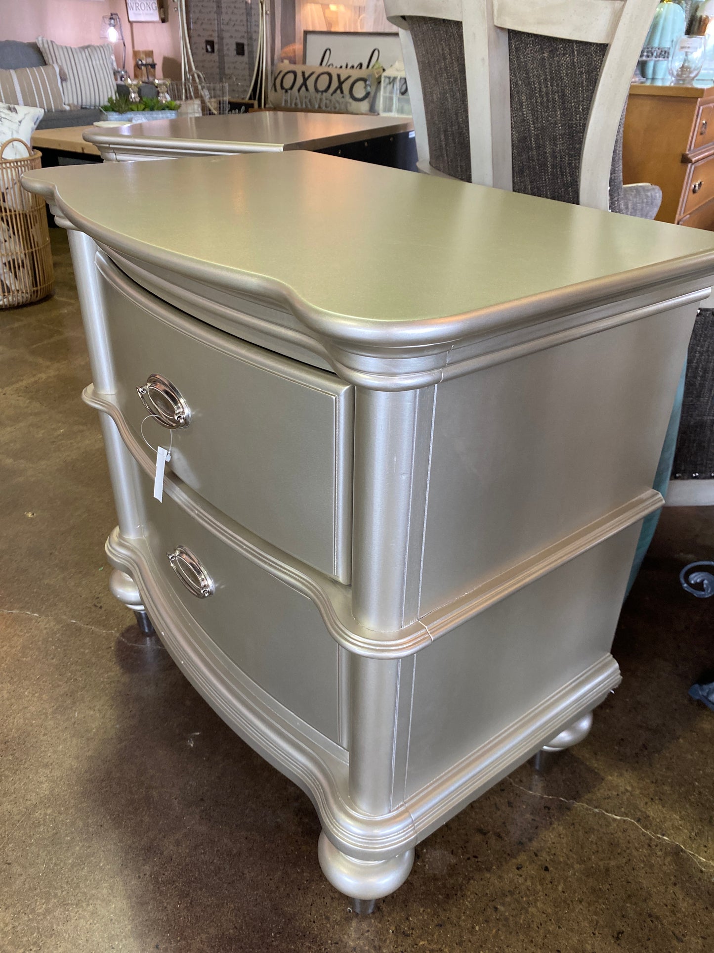 Silver Night Stands w/ Silver Pulls (pair)