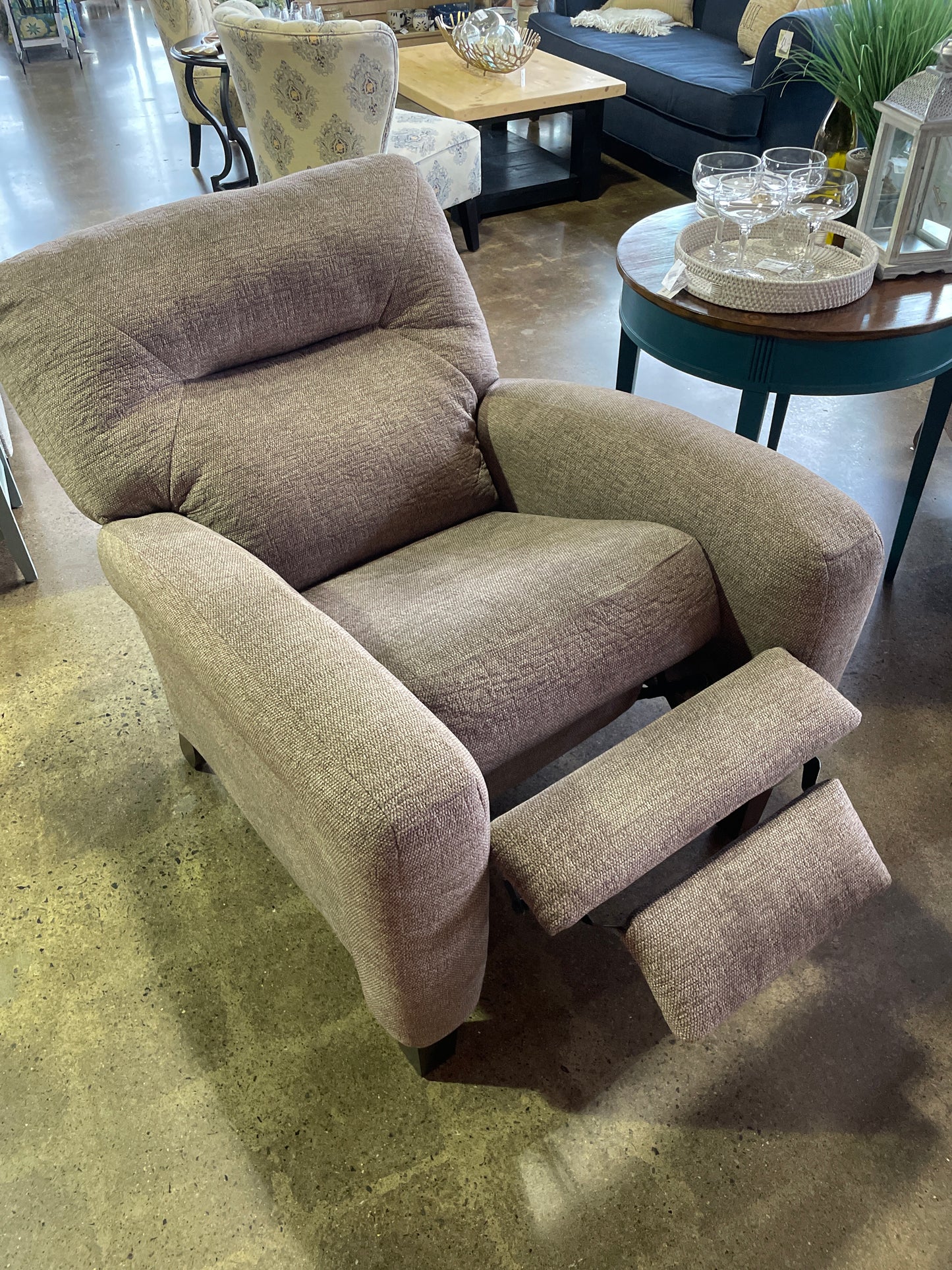 Pressback Hi-Leg Recliner Grey Fabric