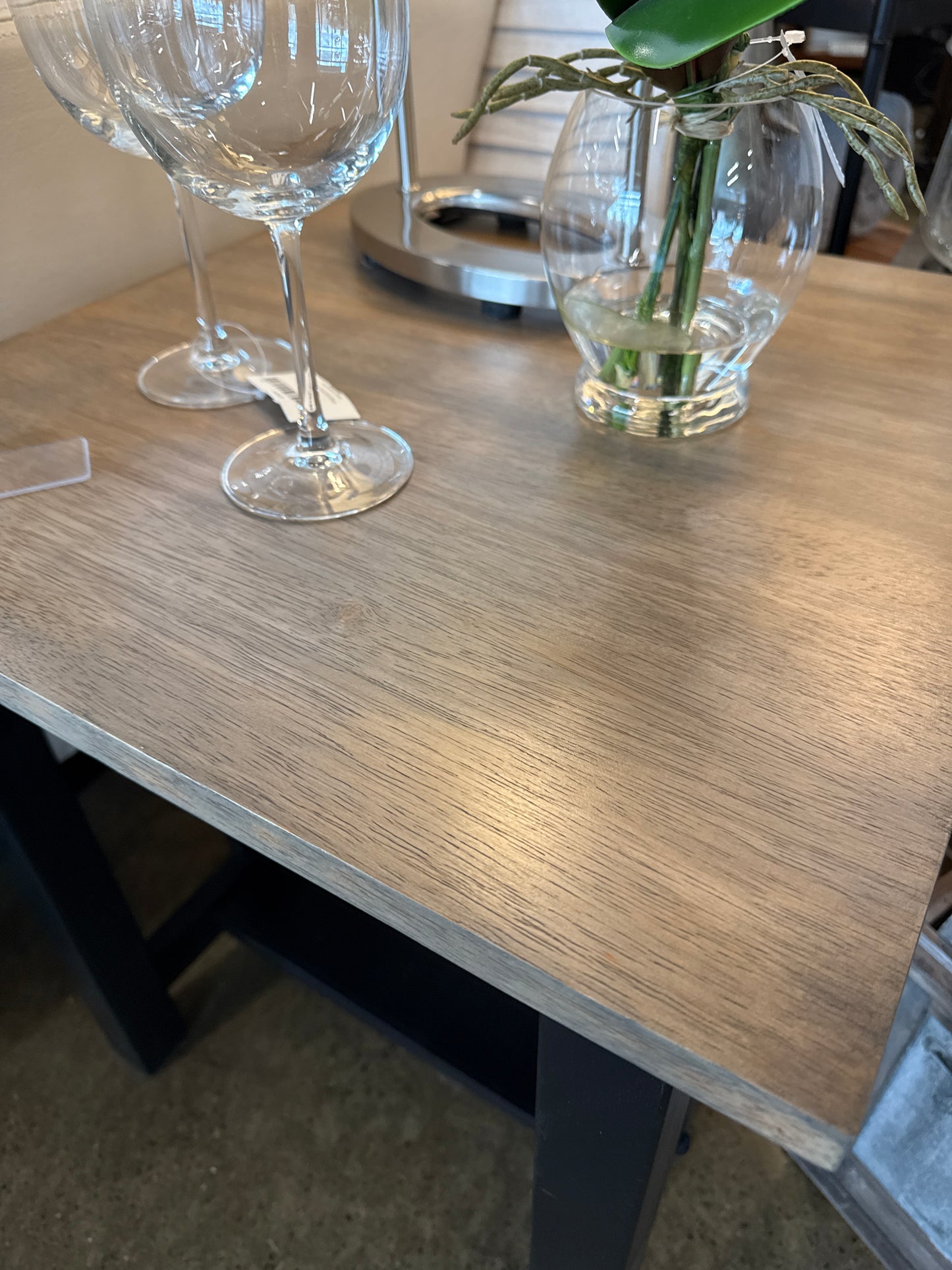 Refinished wood topped black end tables (2)