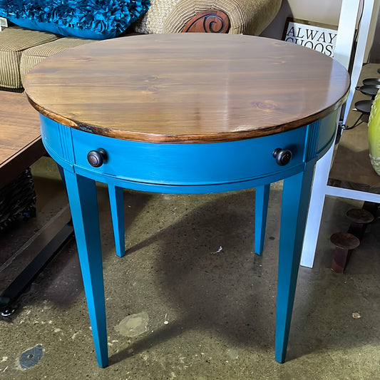 Teal and wood top end table