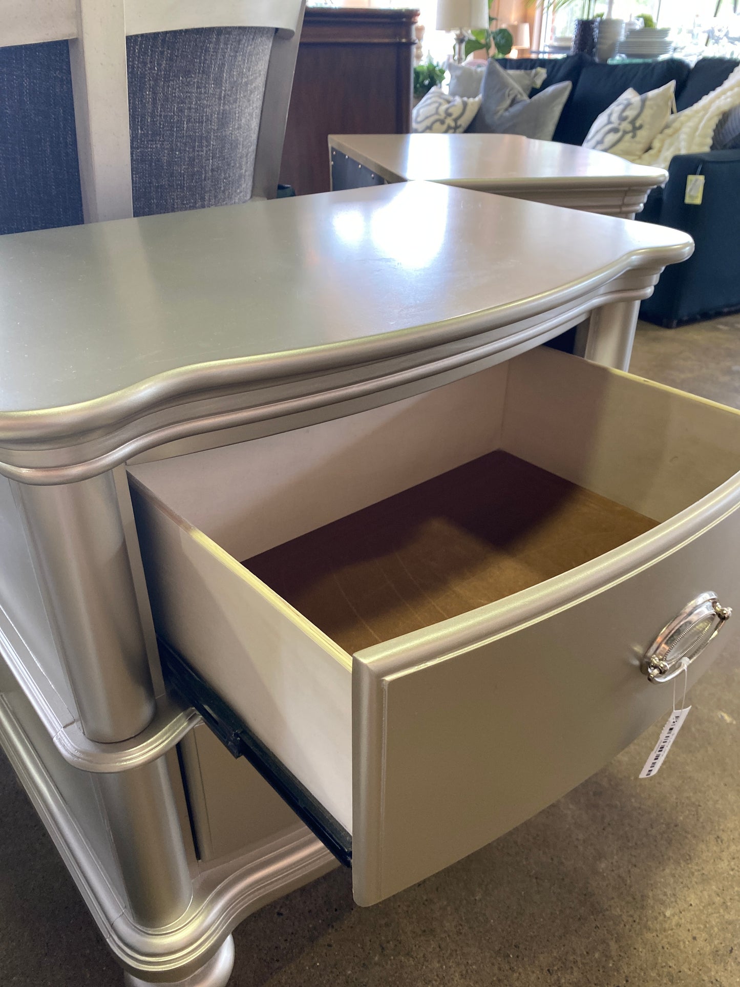 Silver Night Stands w/ Silver Pulls (pair)