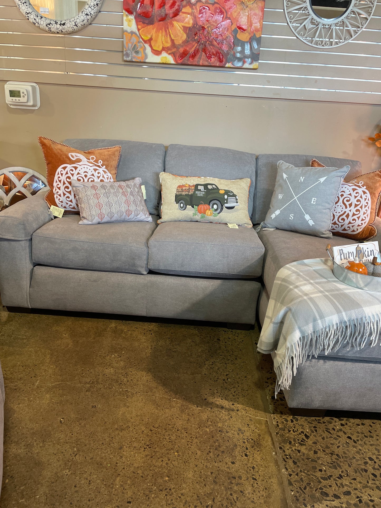 Grey Smith Brothers Sectional Sofa with Chaise