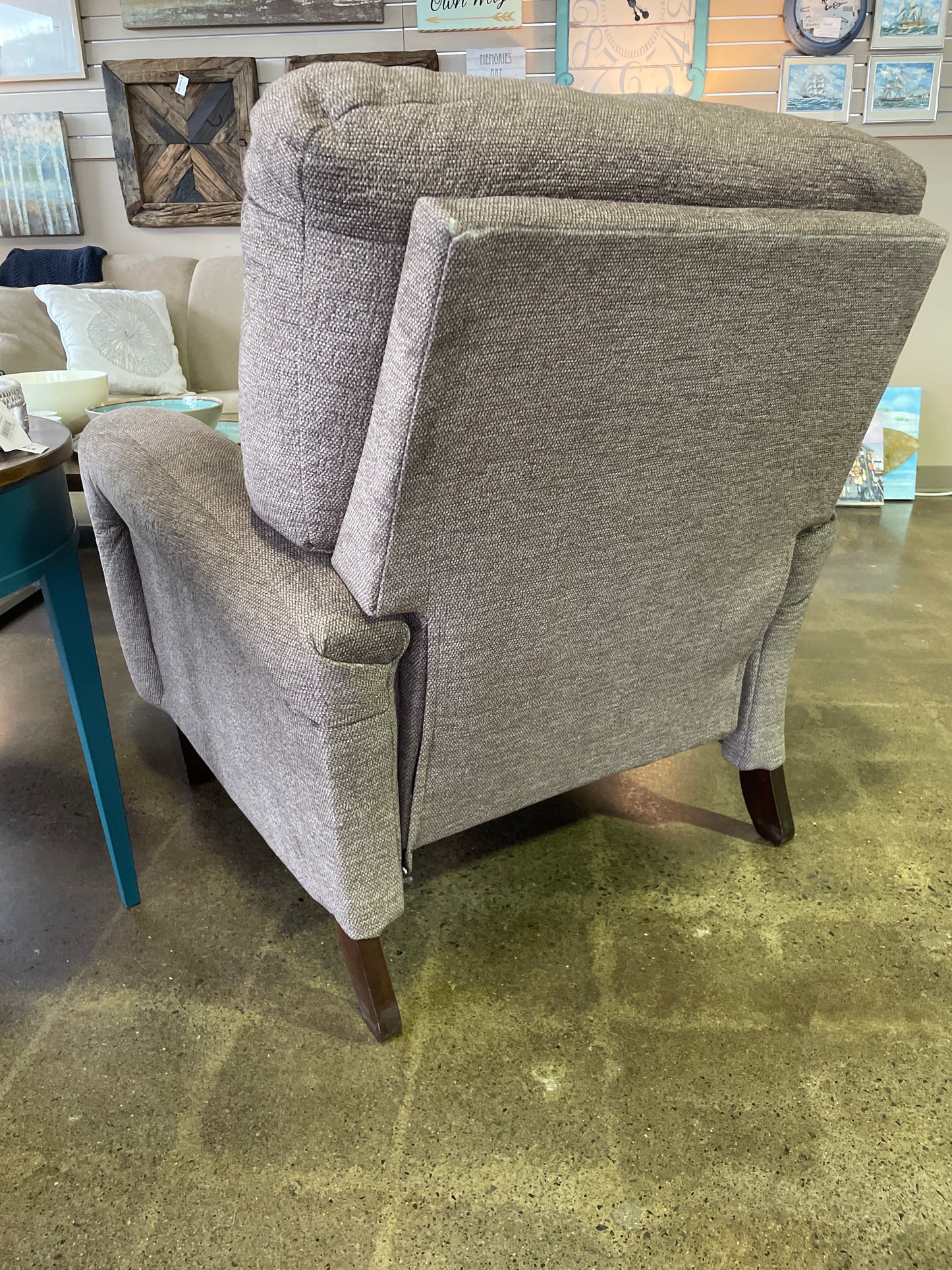 Pressback Hi-Leg Recliner Grey Fabric