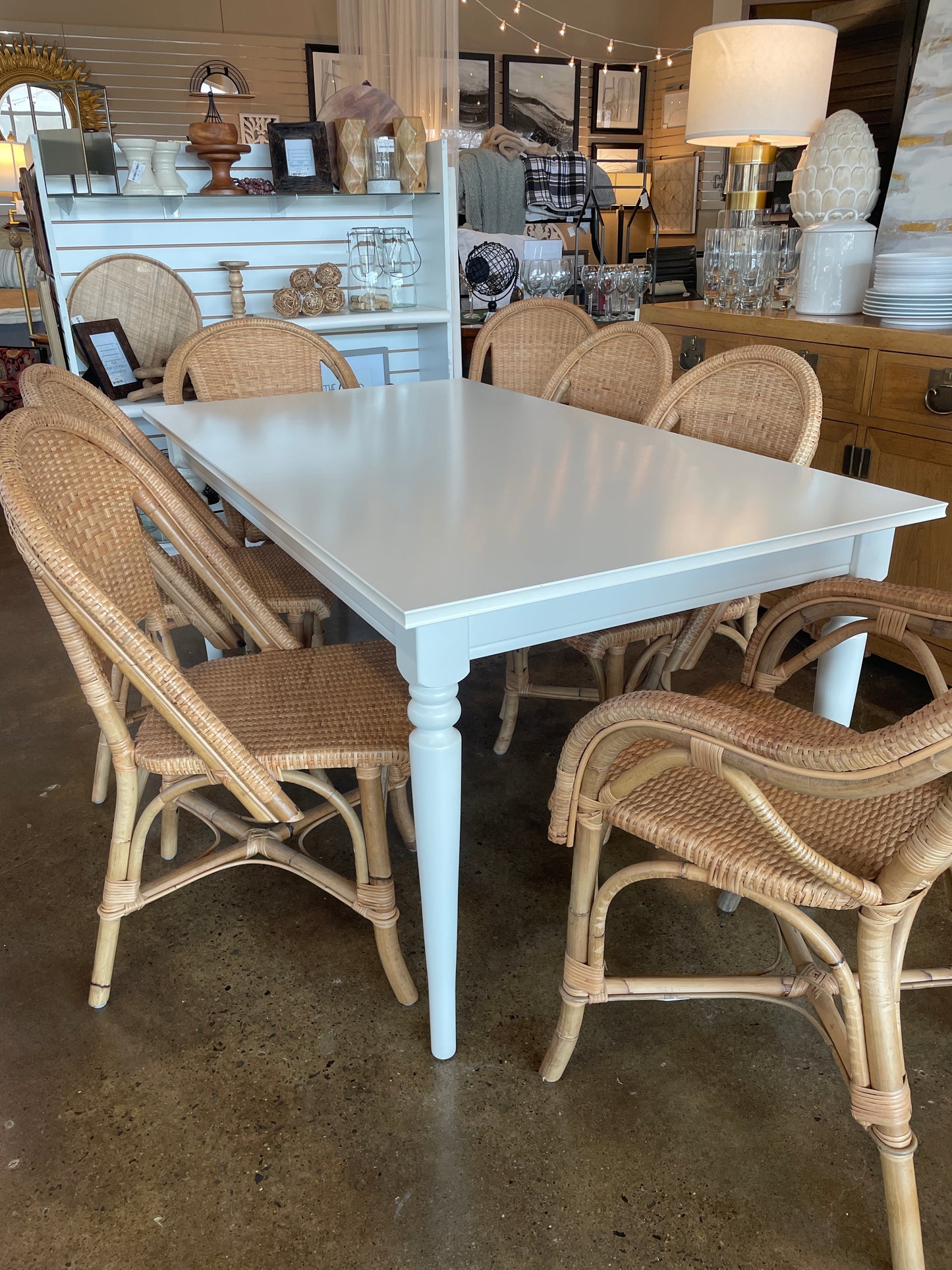 White and Wicker Dining Set-MODEL HOME