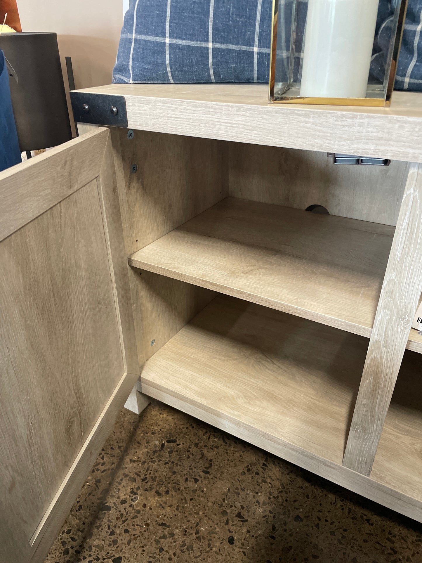 White washed farmhouse tv stand