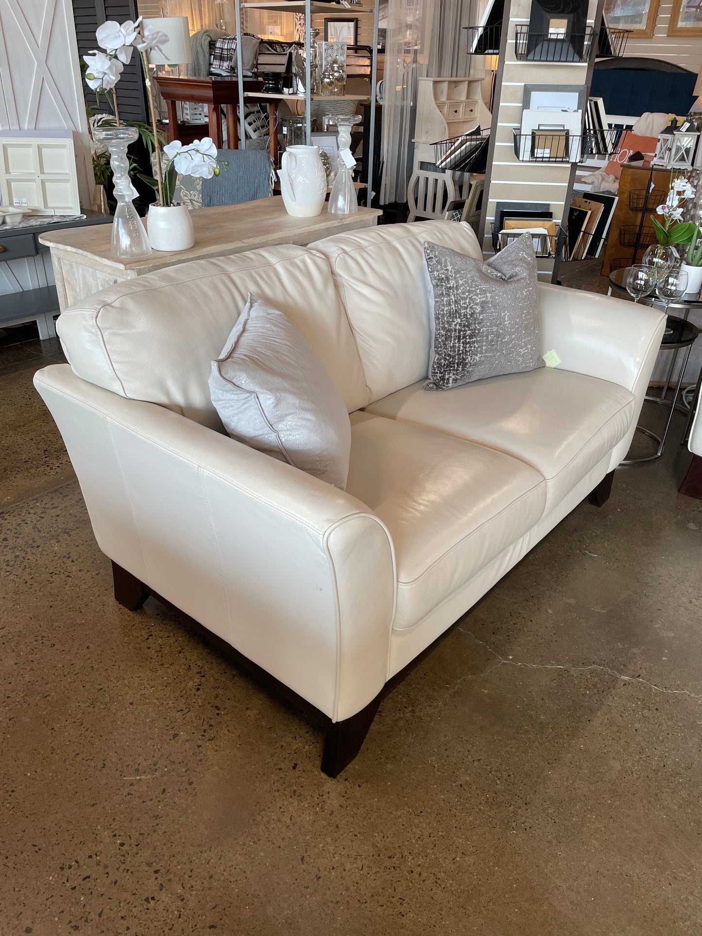 Cream Leather Loveseat