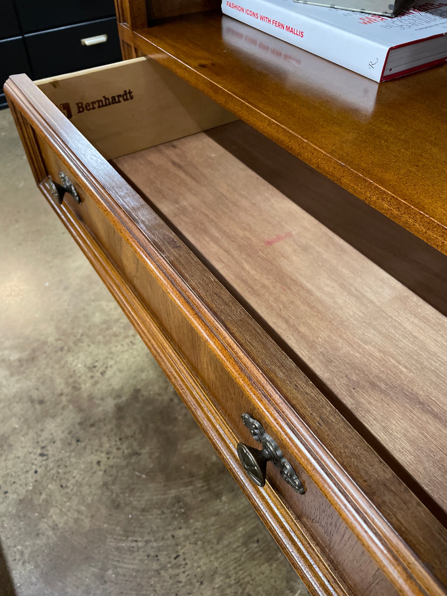 Bookcase with drawer and light
