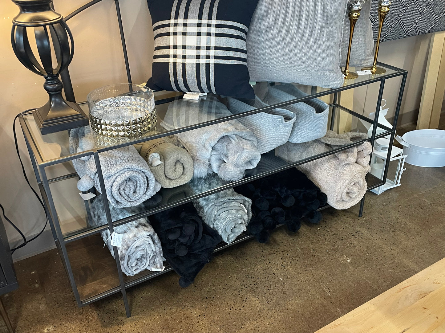 Glass Shelf Metal Console Table - MODEL HOME