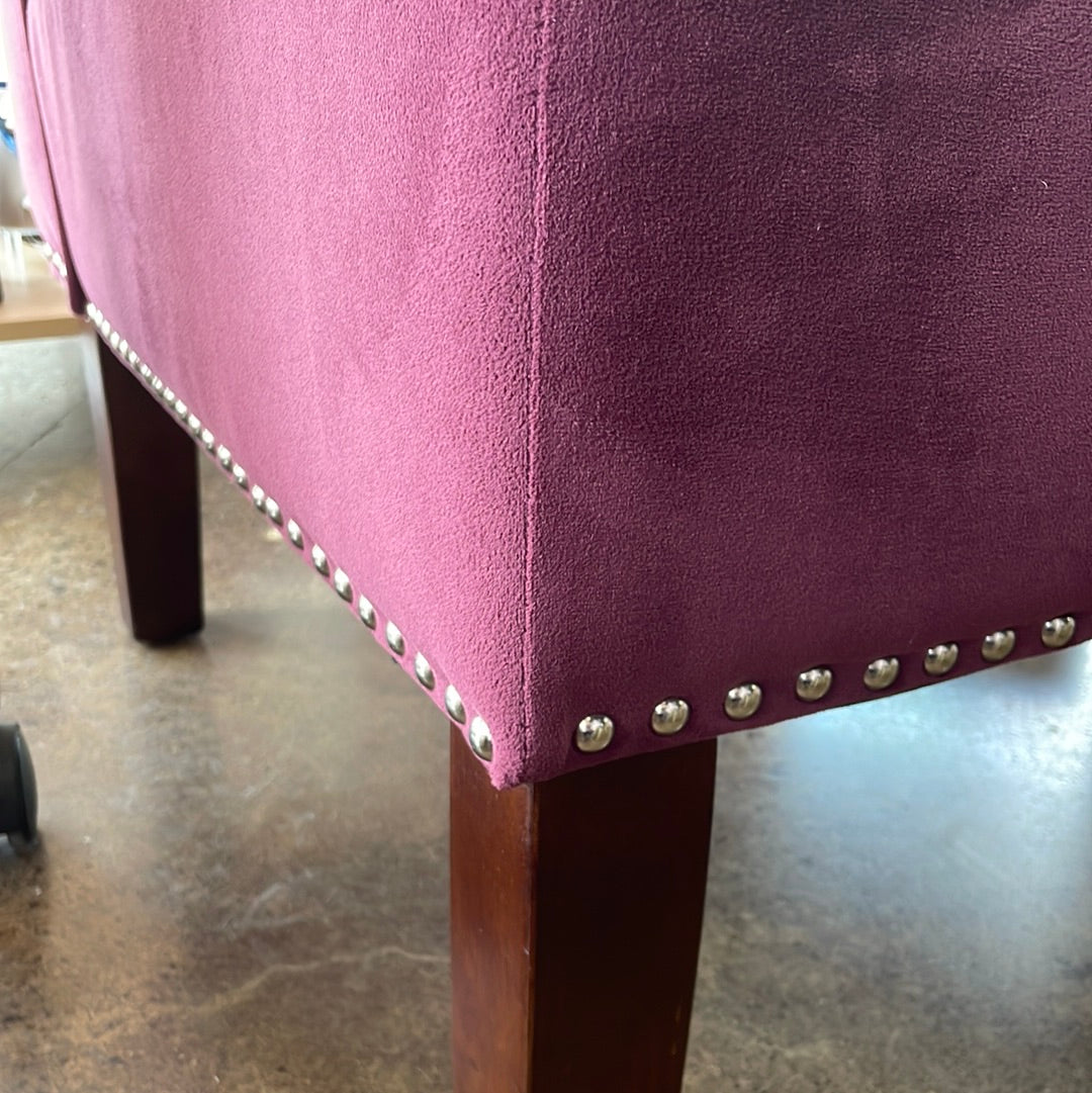 Purple slipper chair with nailhead trim