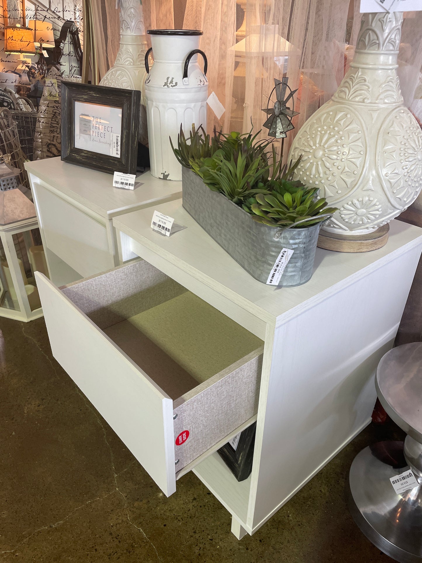 PAIR White Nightstands w/ Drawer