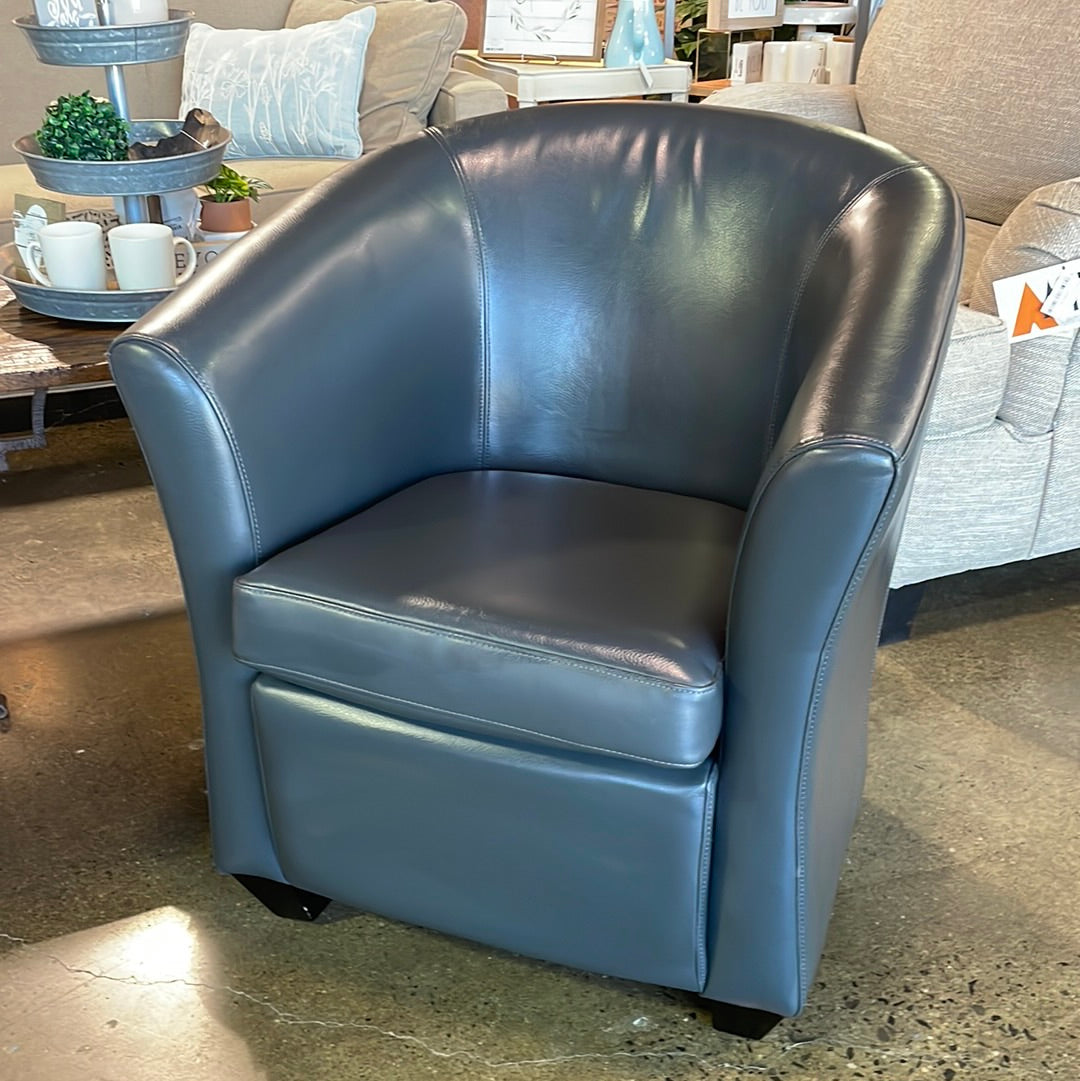 Grey Faux Leather Barrel Chair