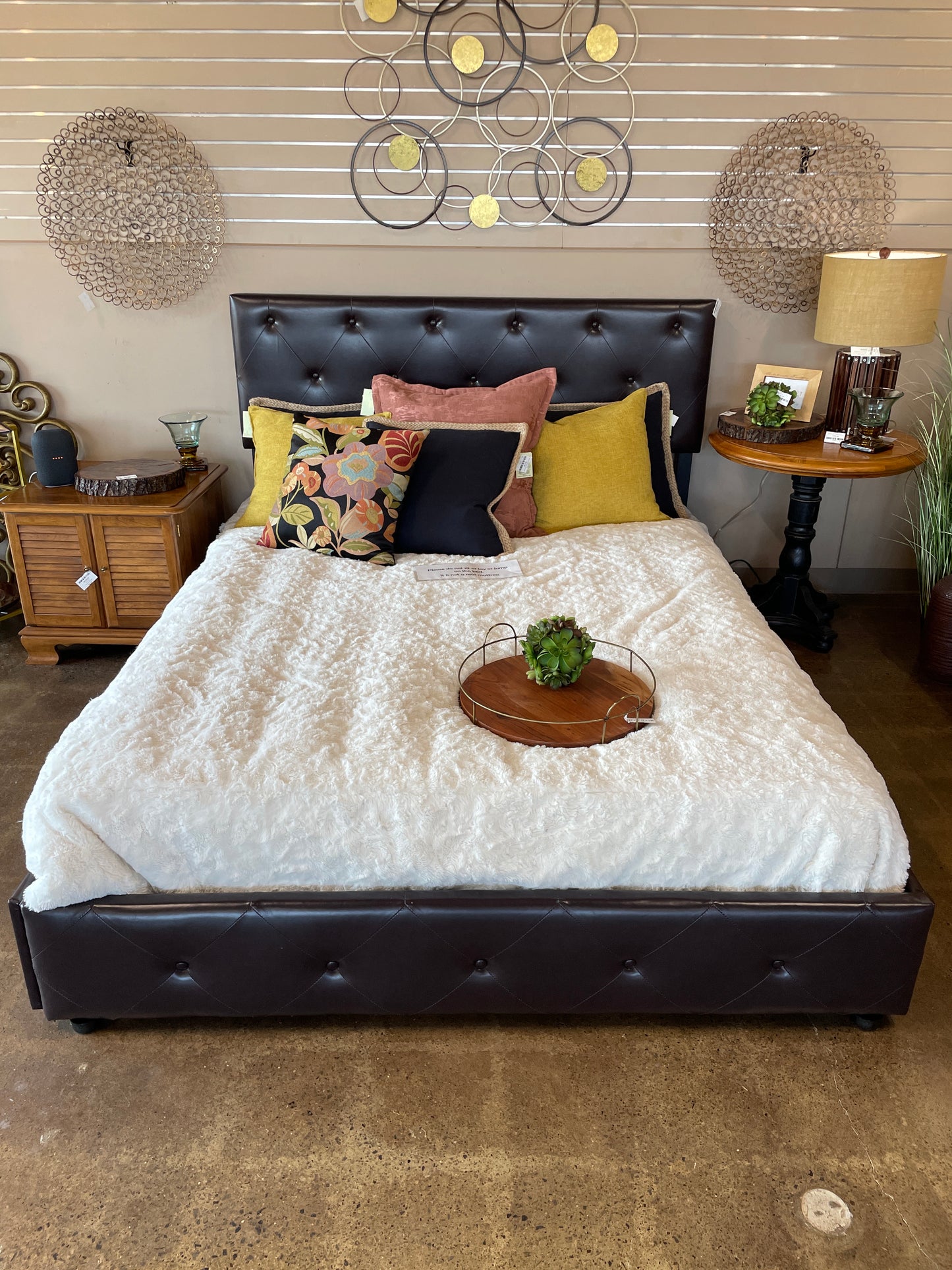 Queen Size Faux Leather Platform Bed Frame with 4 Storage Drawers
