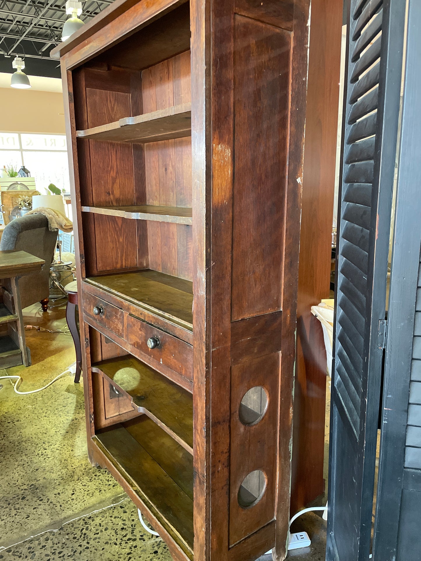 Antique Wooden Shelf w/ 2 drawers