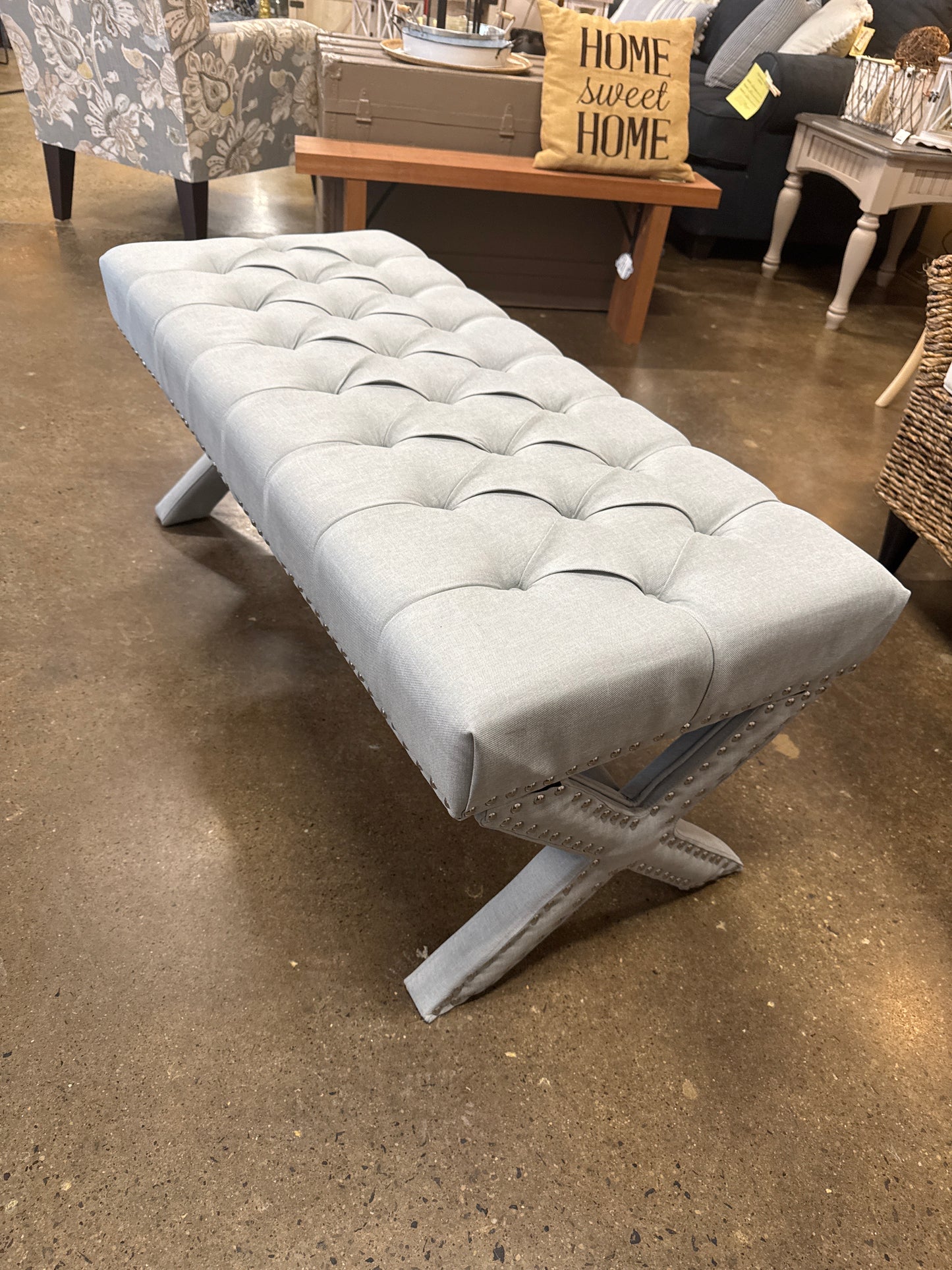 Inspired Home Tufted Nailhead Trim X-Leg Bench