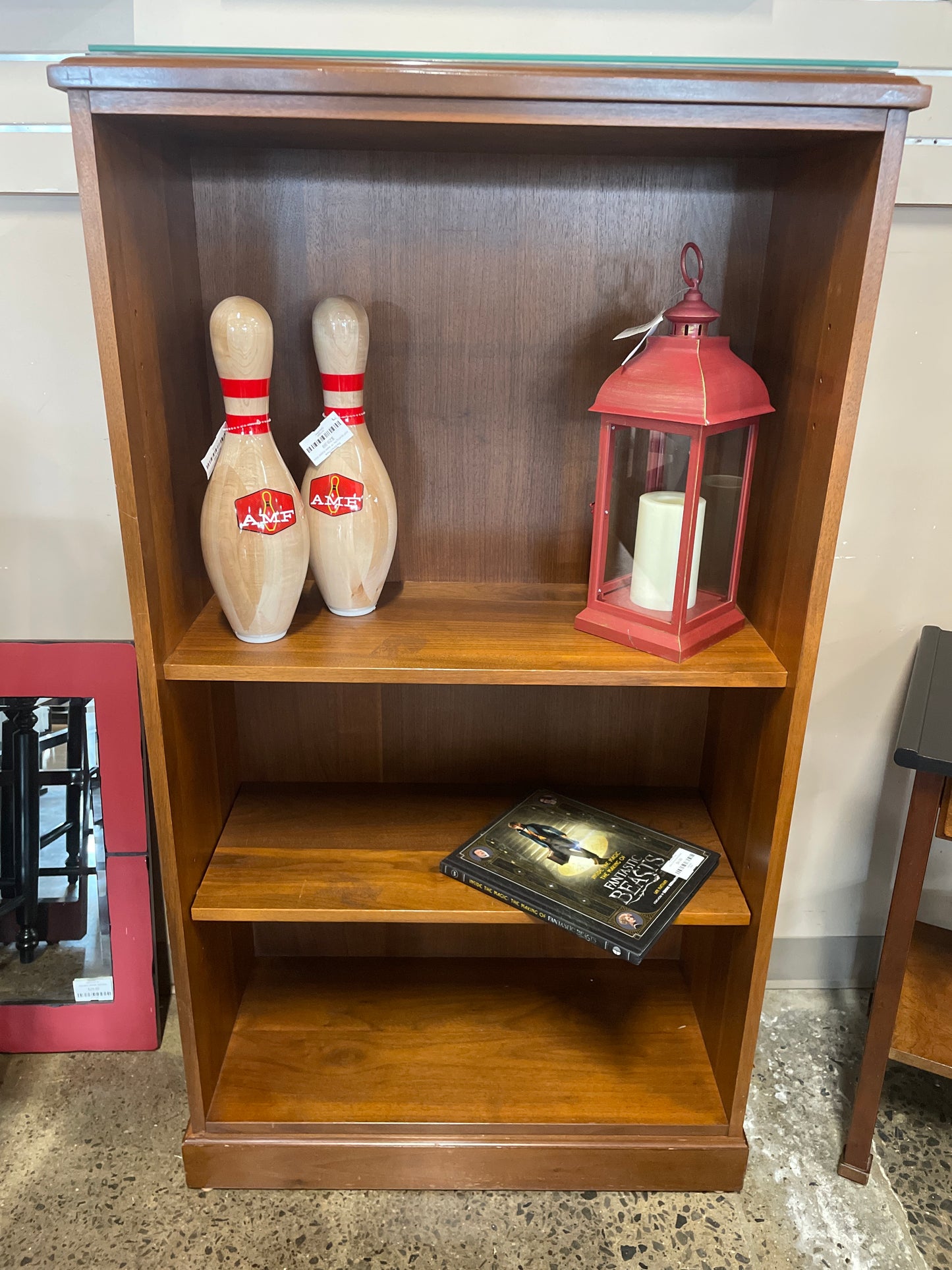 Wooden Bookshelf with Glass Top