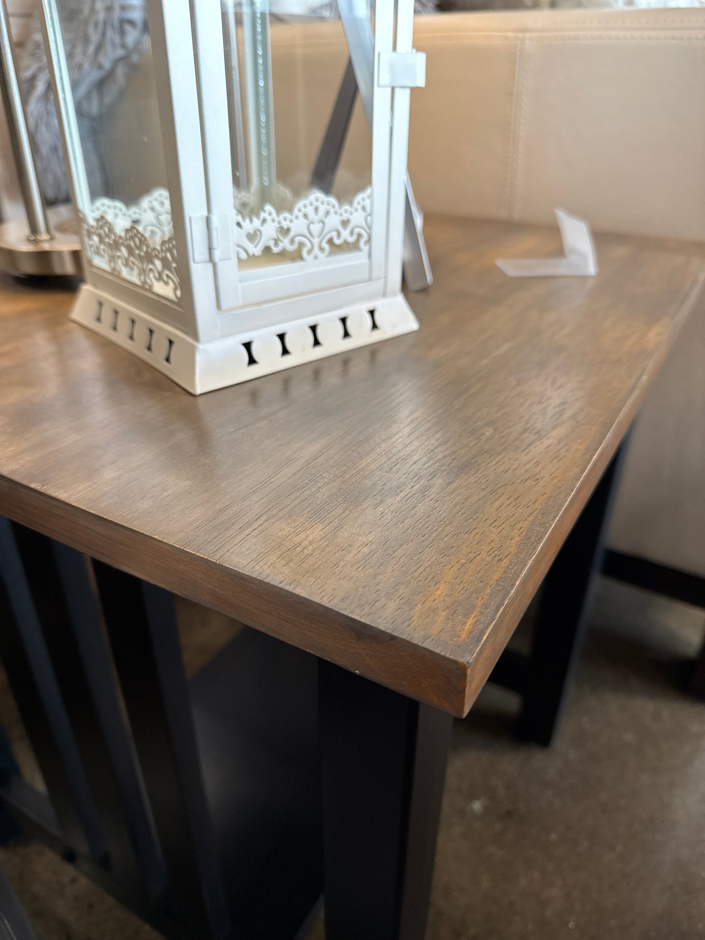 Refinished wood topped black end tables (2)