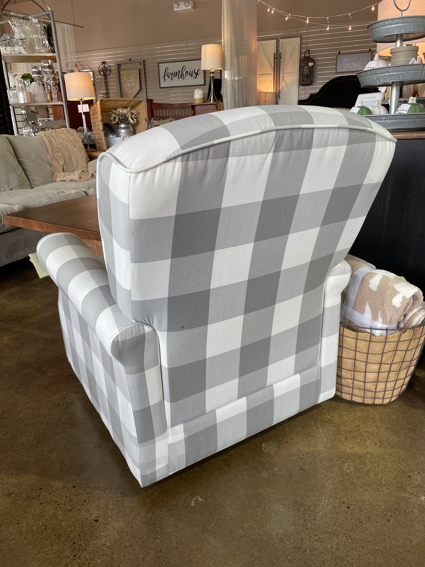 Delta Grey Plaid Swivel Chair