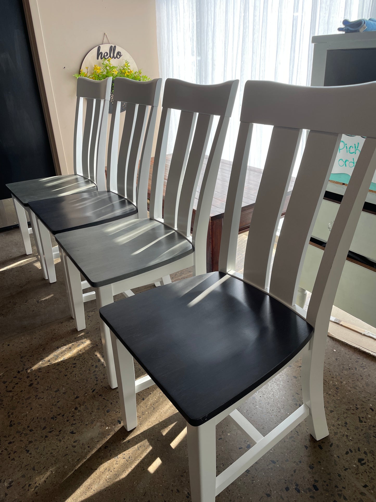 White Dining Chairs with Grey Seat (4)