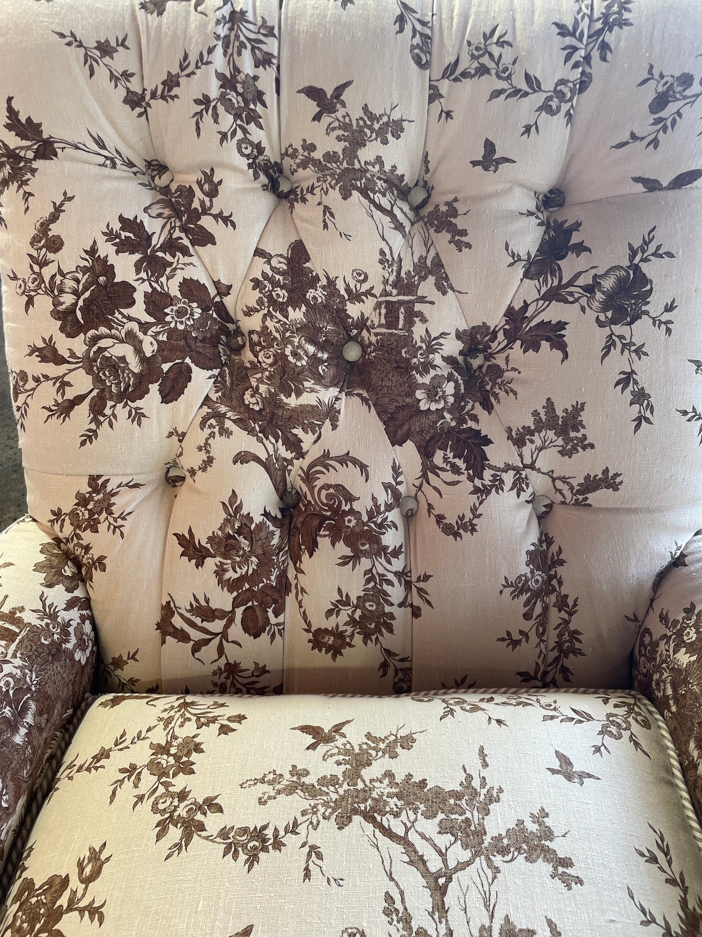 Cream and Brown Tufted Accent Chair