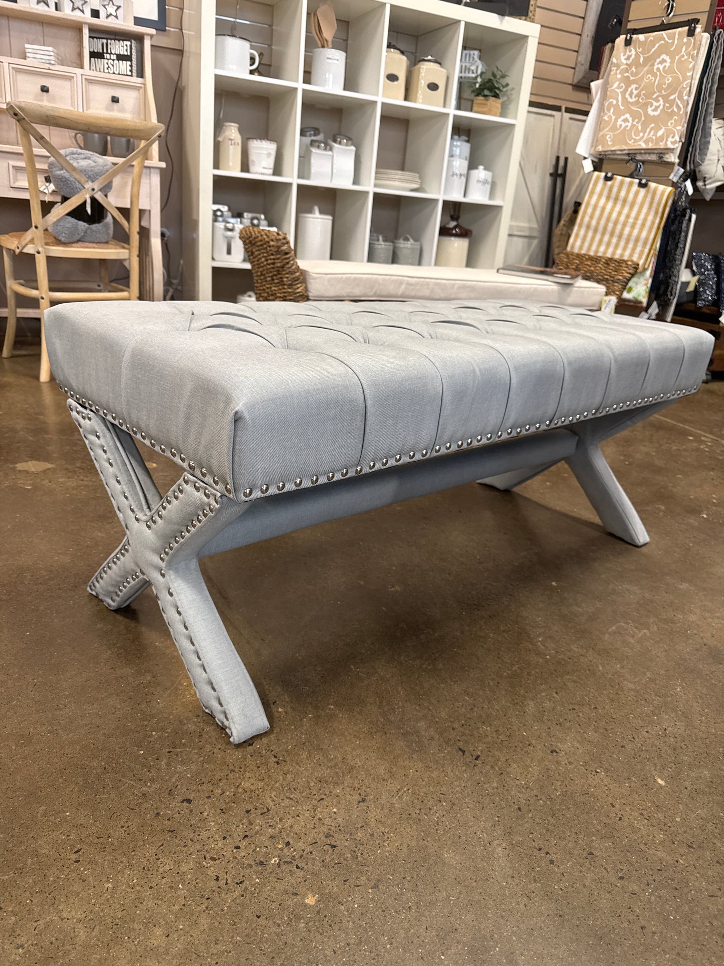 Inspired Home Tufted Nailhead Trim X-Leg Bench