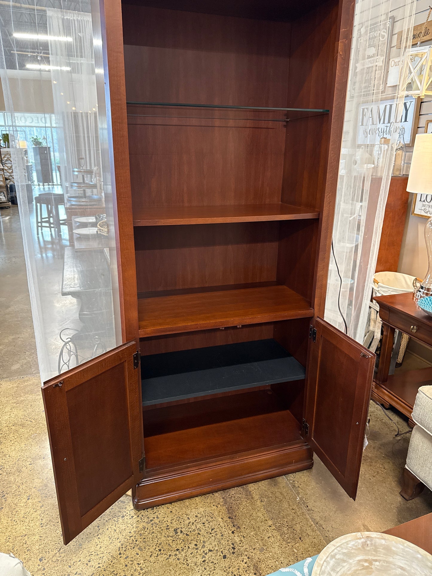 Tall Cherry Shelving with Storage