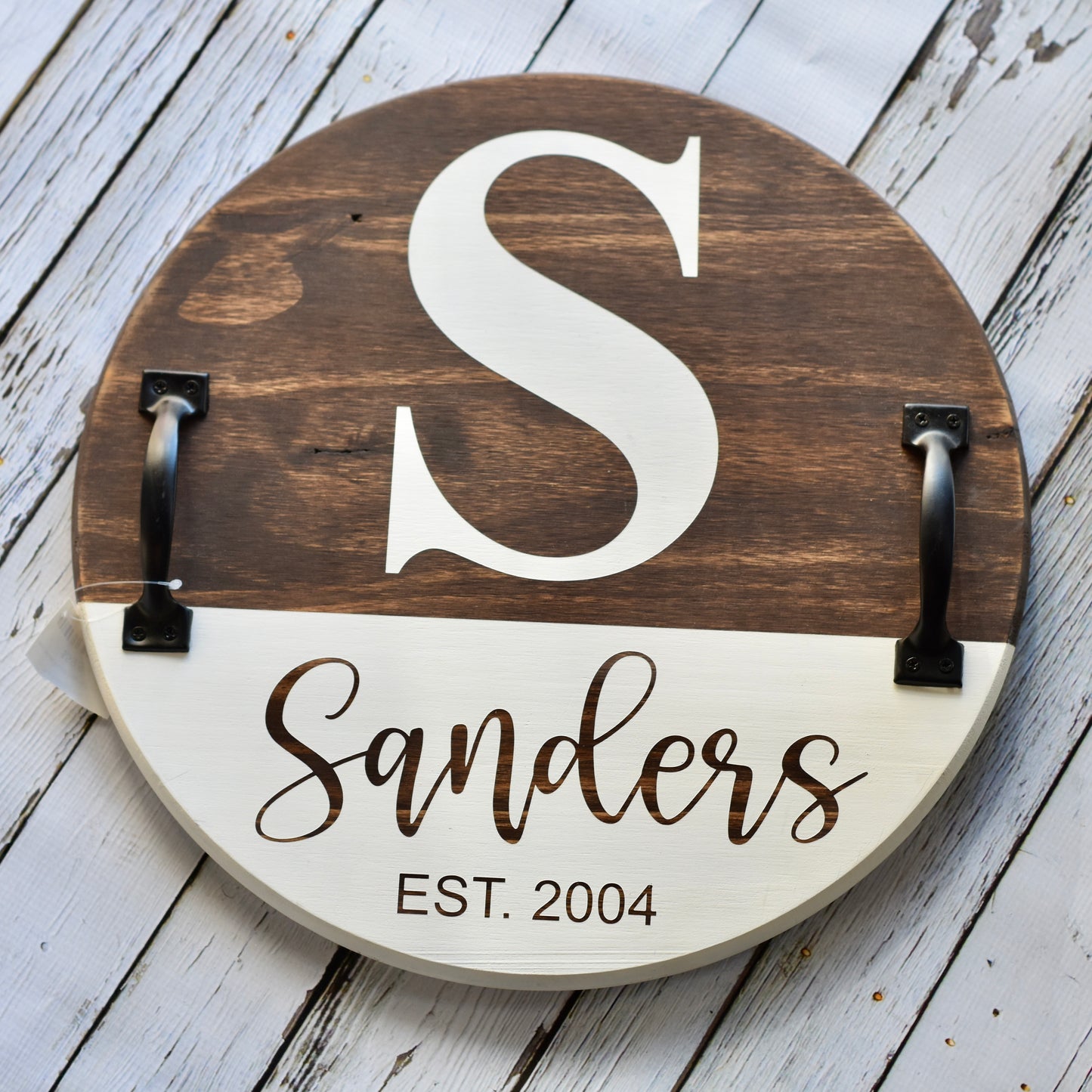 Personalized Round Tray w/Black Handles