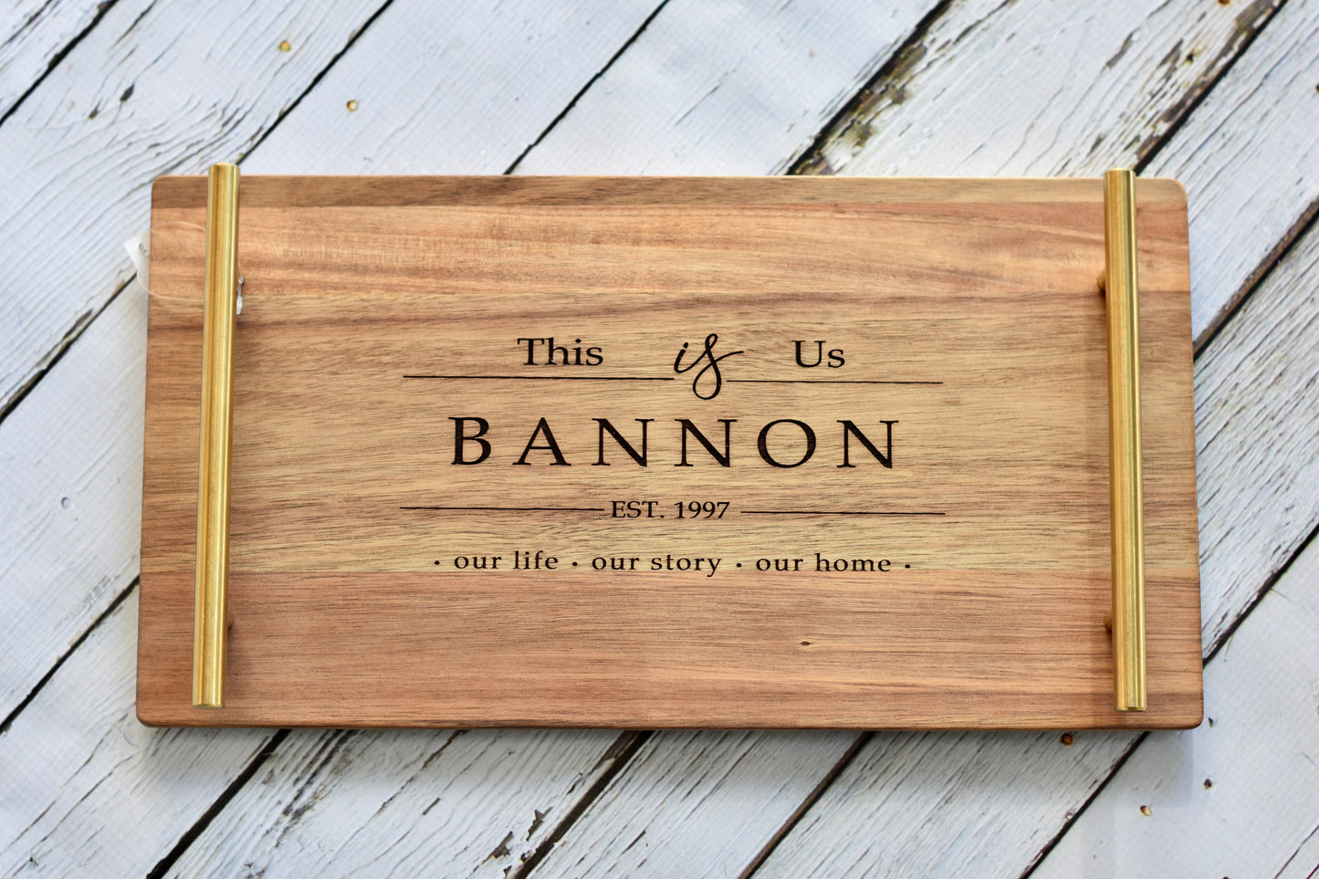 Personalized Tray with Gold Handles
