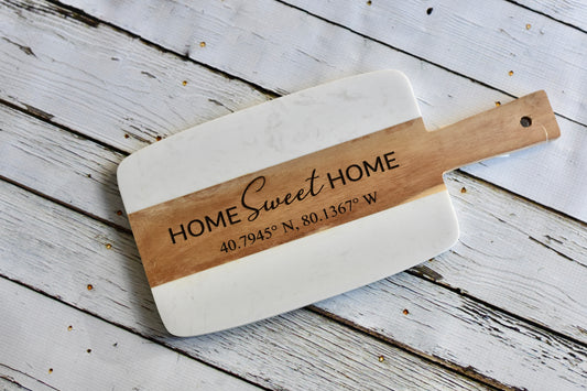 Personalized Marble & Acacia Charcuterie Board Coordinates