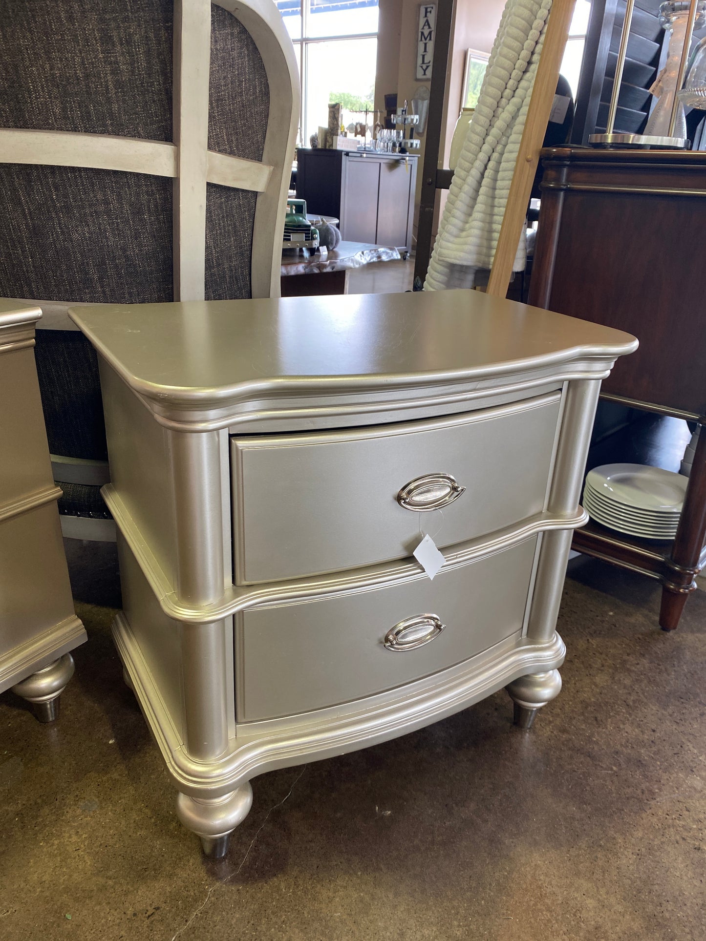 Silver Night Stands w/ Silver Pulls (pair)