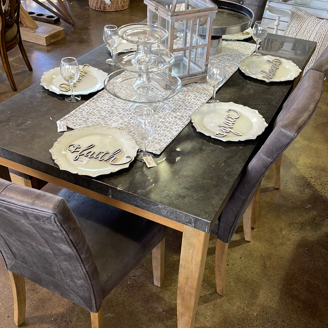 Marble top Dining Table, 4 Chairs/bench