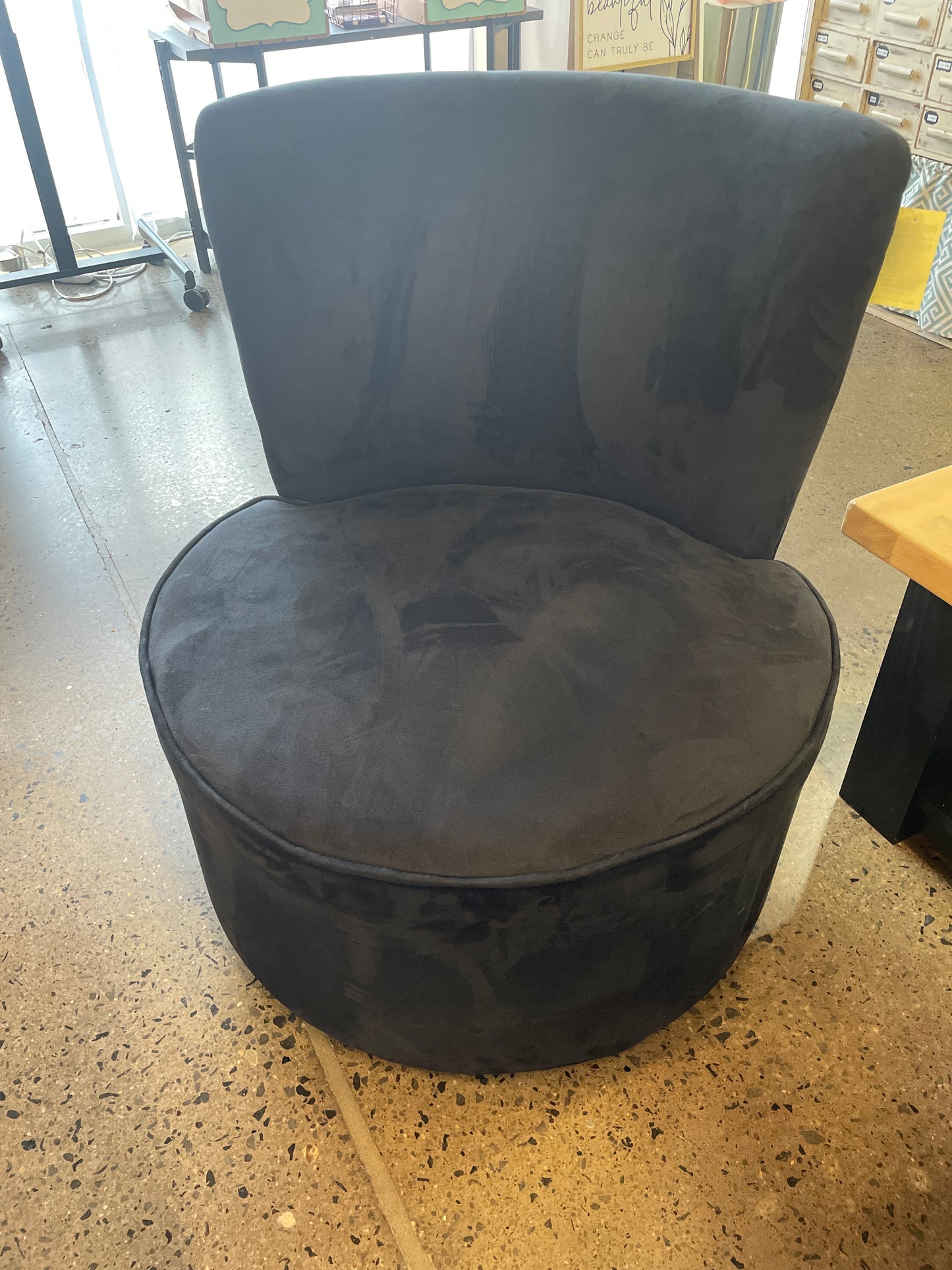 Black Microfiber Round Swivel Chair