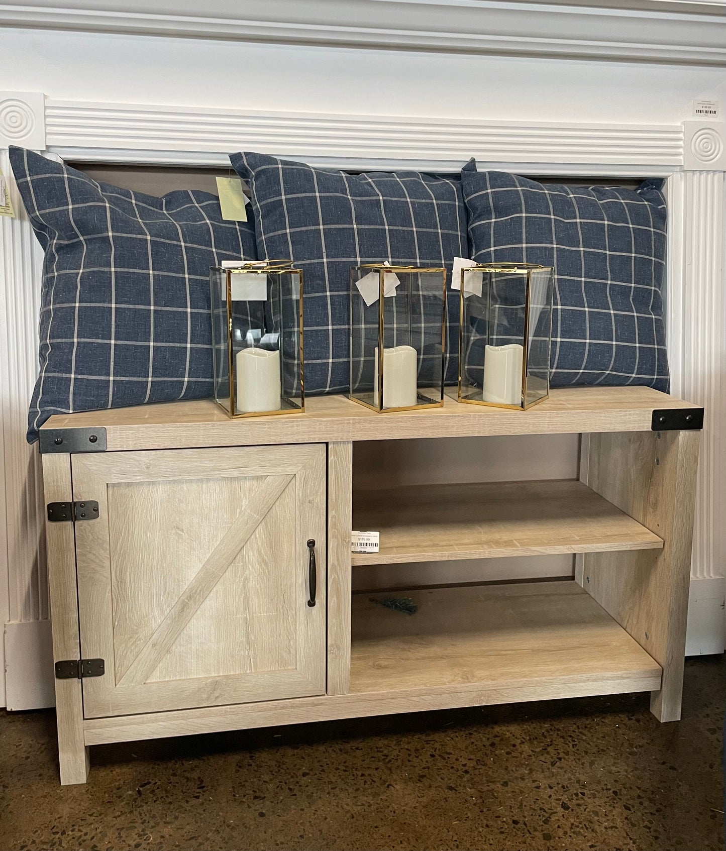 White washed farmhouse tv stand