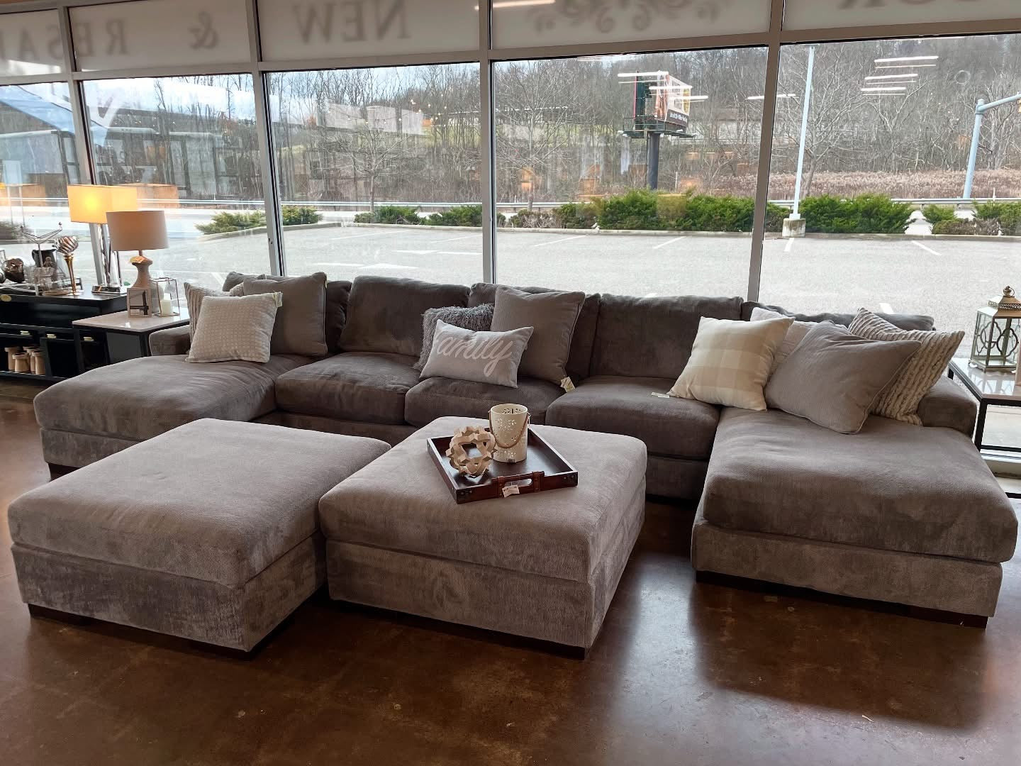 Ashley Grey Sectional with 2 Storage Ottomans