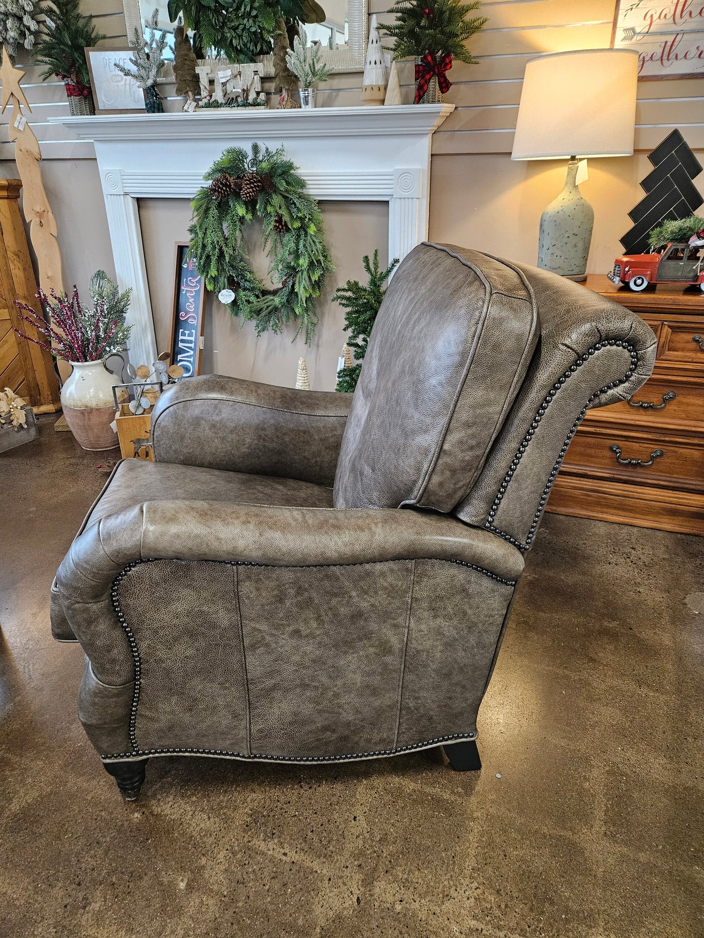 Arhaus gray leather recliner