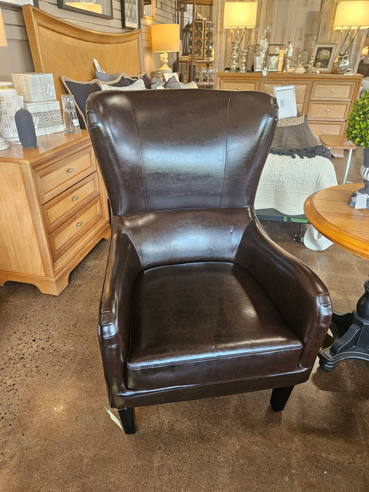 Dark Brown Leather Like Wingback Chair