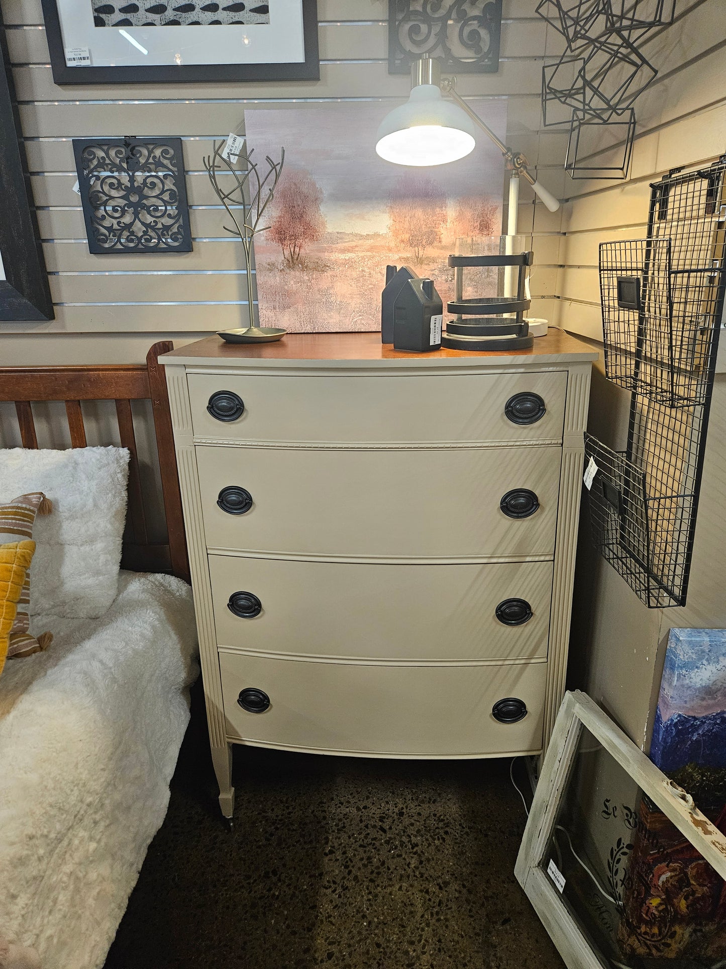 Refinished dresser with casters and lined drawers