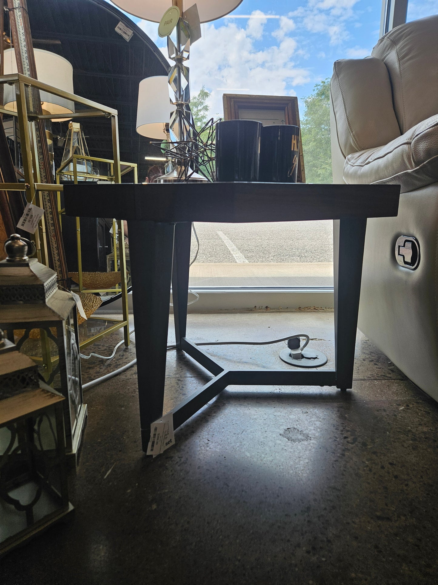 Wood top metal legs hexagon end tables (2)