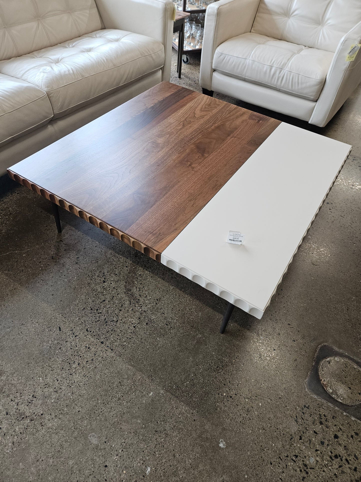 Square walnut and resin coffee table