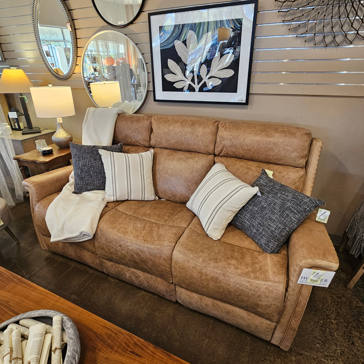 Hooker Beige Leather Reclining Sofa