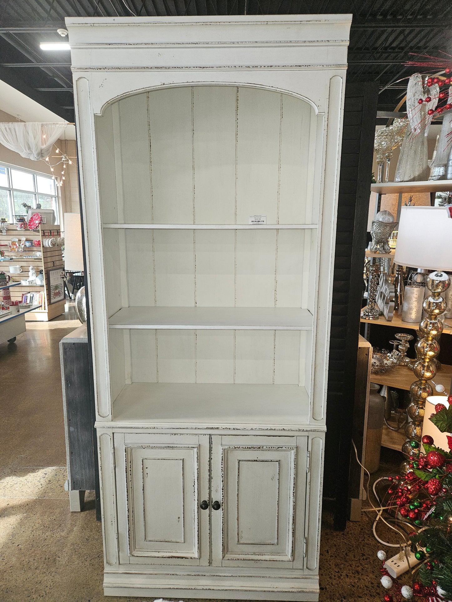 Antique White & Weathered Bark Bookcase