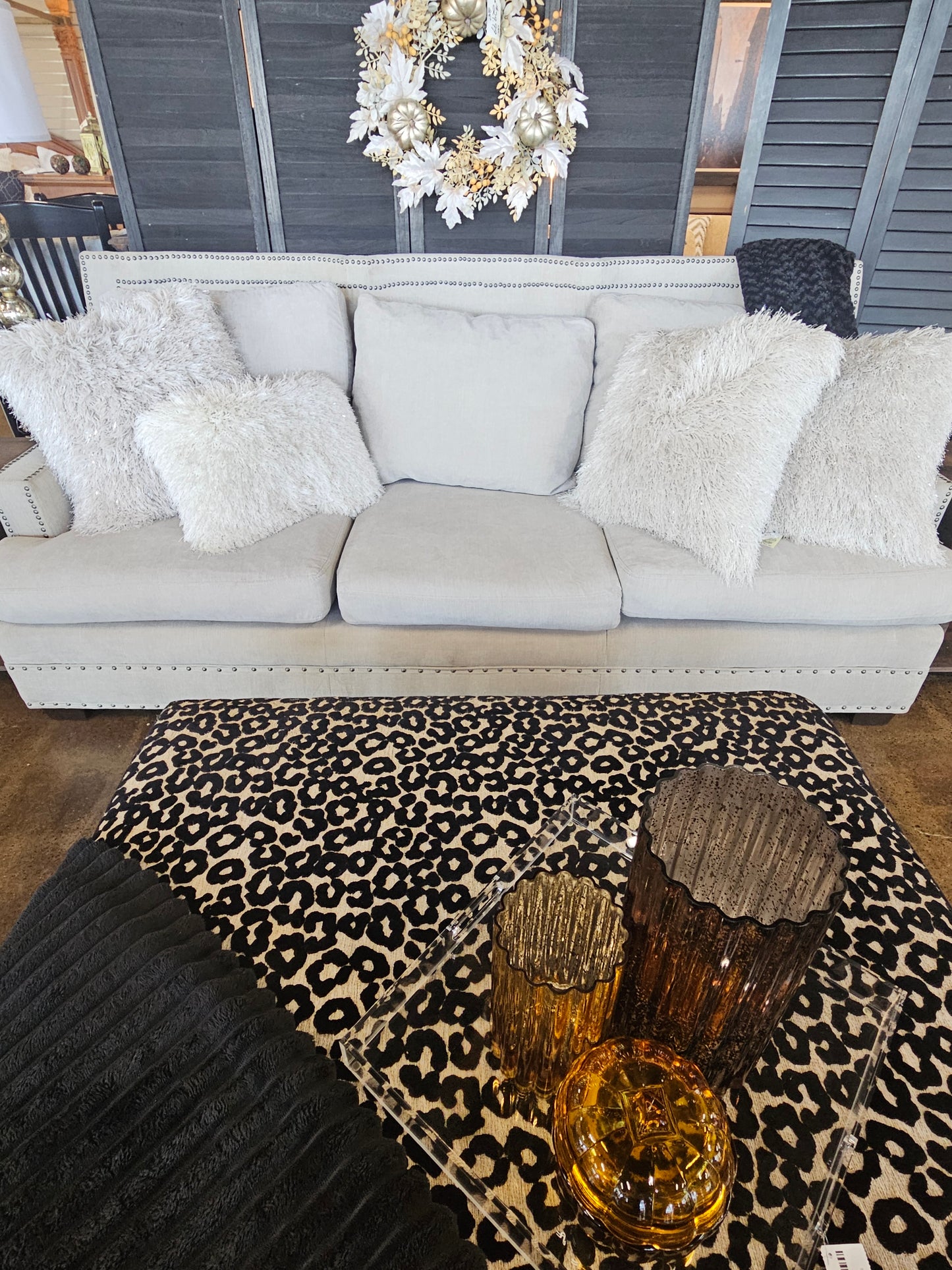 White Universal Sofa with Nailhead Trim
