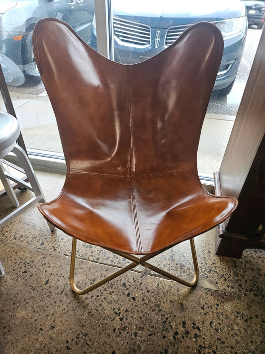 Modern Leather Butterfly Chair with Metal Frame