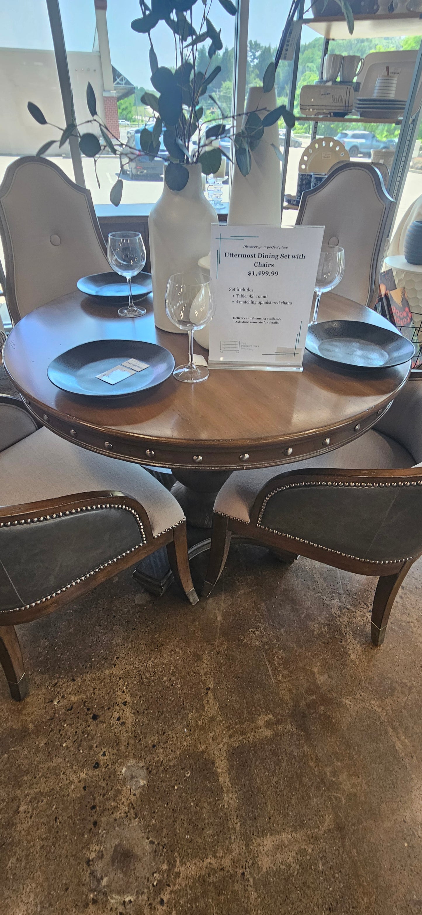 Round Dining Set w/ 4 Upholstered Chairs